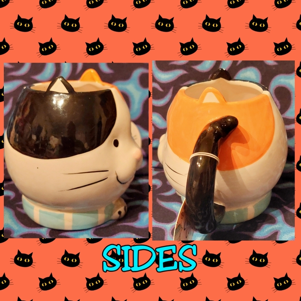 Cute Café by Home Essentials Wht/Multiclr Kitty Head Colorblock Ceramic Mug - Picture 5 of 9